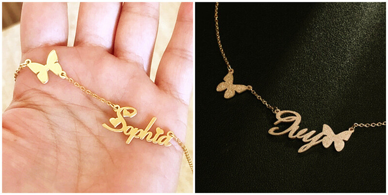 wholesale custom gold name necklace with butterfly personalized gold multiple name necklaces 